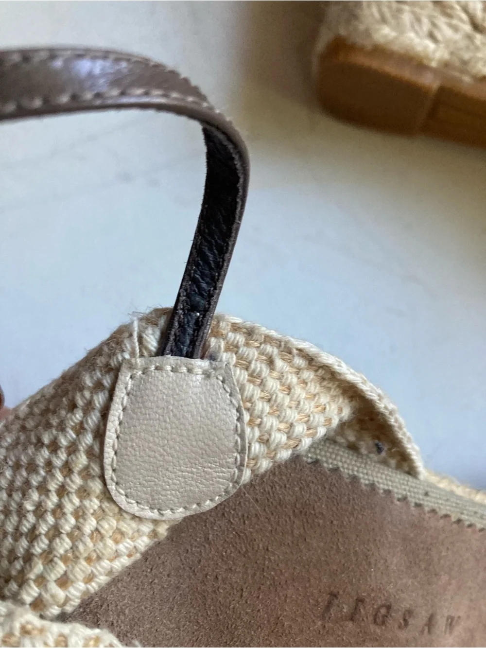 Jigsaw. Espadrille Wedge Sandals in Beige with Brown Straps